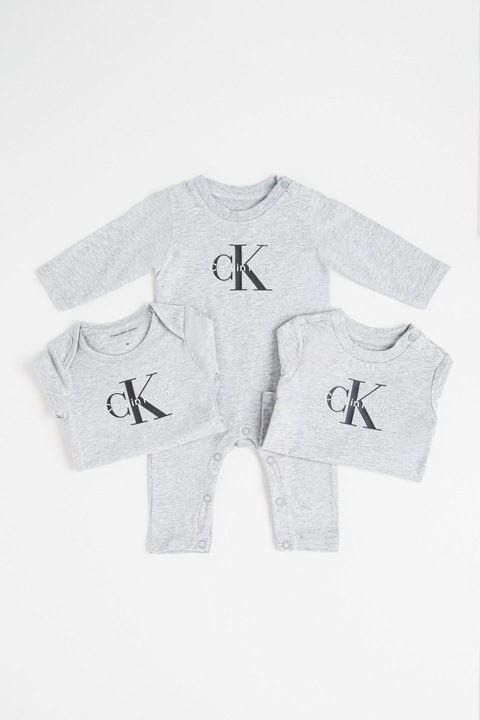 CALVIN KLEIN, Set de tricou si body-uri din amestec de bumbac - 3 piese, Gri melange