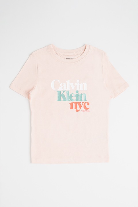 CALVIN KLEIN, Logós normál fazonú póló, Fehér/Zöld/Púderrózsaszín