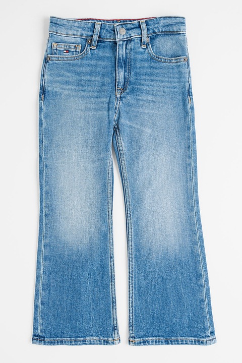 Tommy Hilfiger, Mosott hatású farmernadrág állítható derékrésszel, Pasztellkék