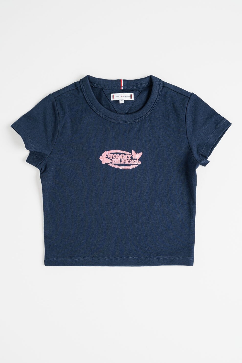 Tommy Hilfiger, Tricou cu decolteu la baza gatului si imprimeu logo, Albastru ultramarin, 164 CM