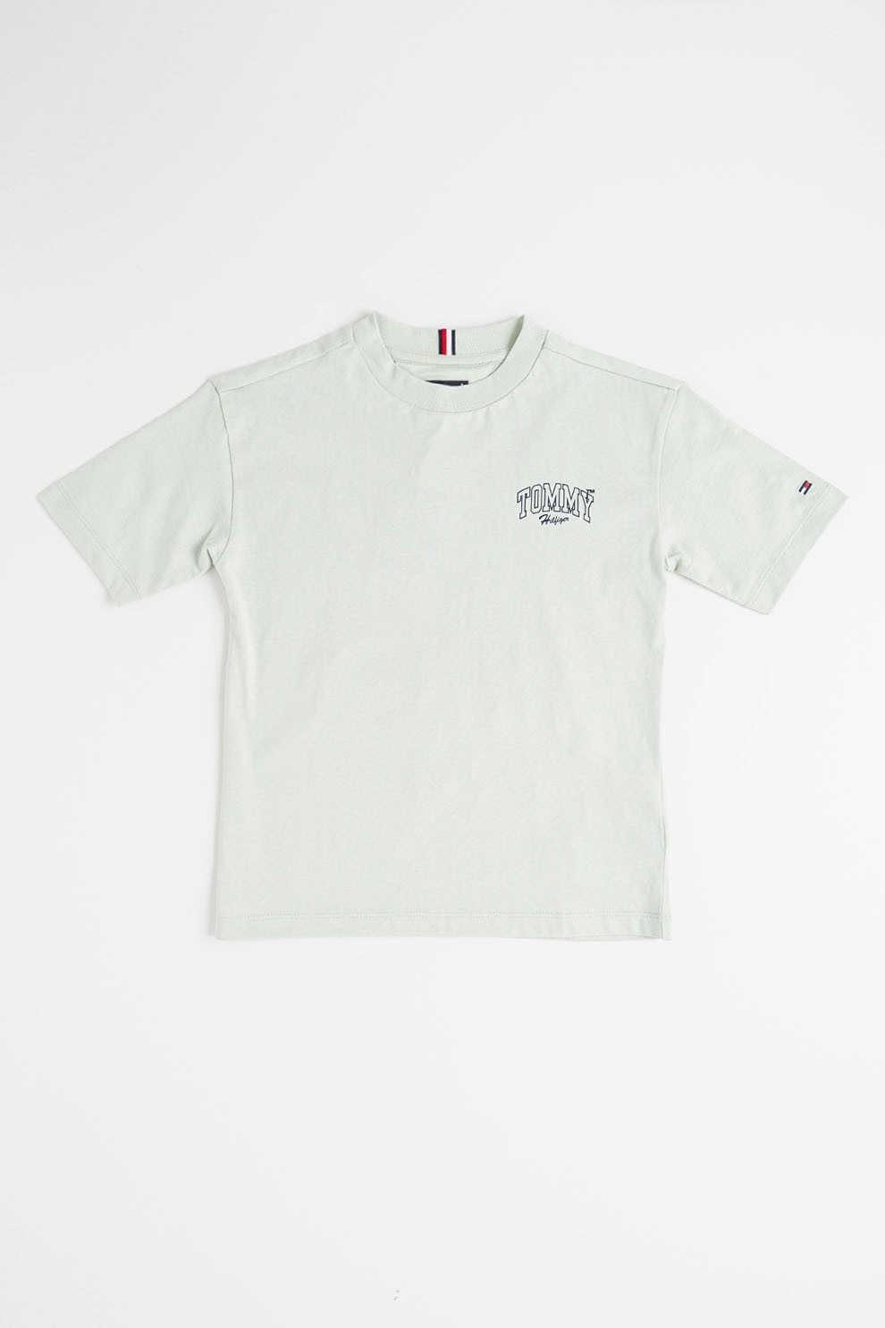 Tommy Hilfiger, Tricou cu imprimeu logo si decolteu la baza gatului Varsity, Albastru ultramarin, Verde deschis, 164 CM