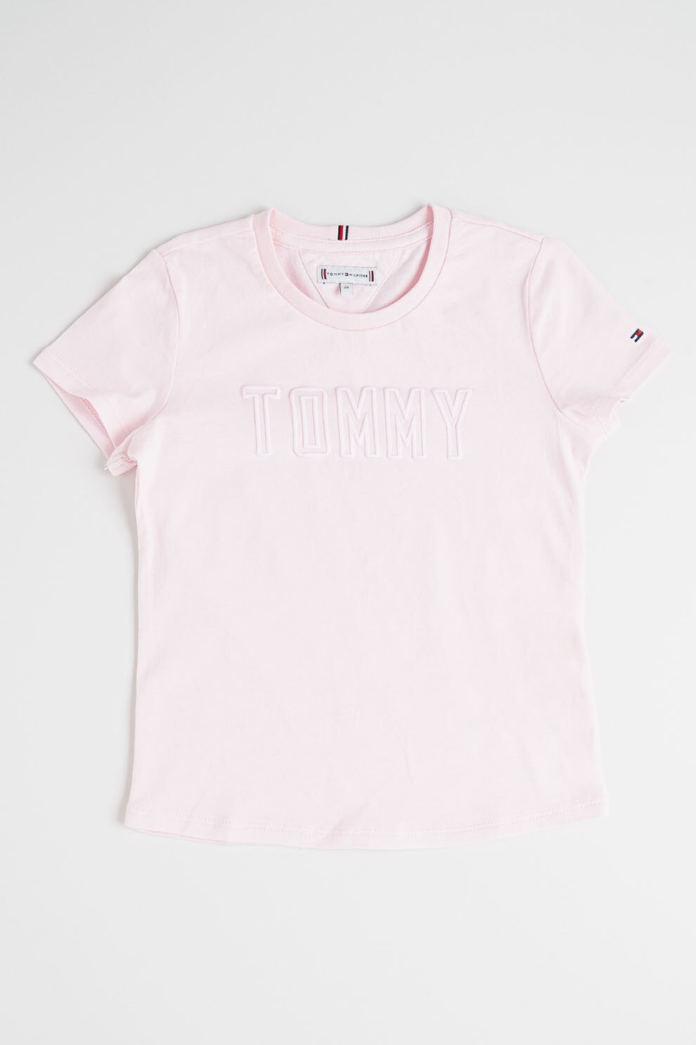 Tommy Hilfiger, Tricou cu decolteu la baza gatului si logo, Roz pal, 170 CM