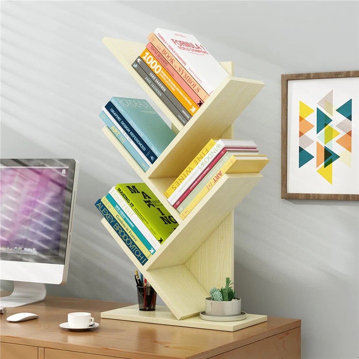 Етажерка за книги във формата на дърво, 59x31 см / Зелена