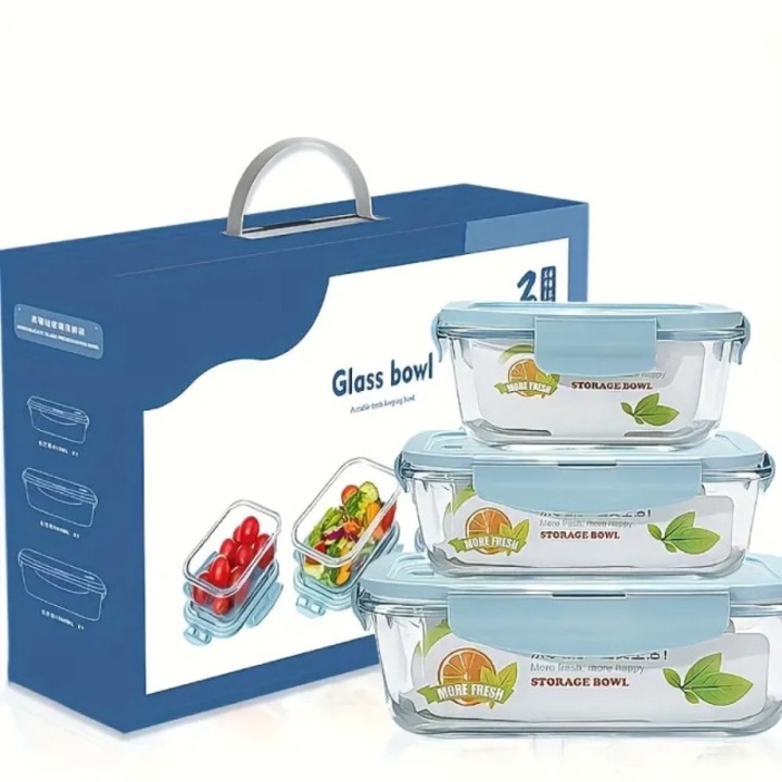 Boluri cu Capac, Rezistente la Caldura, Plastic si Sticla, 350ml-1000ml, 6 Piese