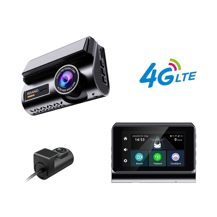 Camera Auto Dubla Fata si Spate, 2K, P85, Conexiune 4G Cartela SIM, Transmisie Live, GPS, Monitorizare Parcare, Control din Aplicatie, G-senzor, Inregistrare in bucla, Night Vision, Display LCD 3 inch