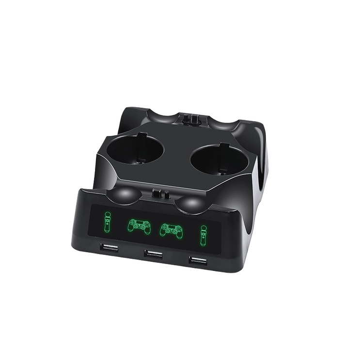 Încărcător pentru controler de consolă, UWOT, PS4/PS MOVE/PS VR, USB, compact, negru