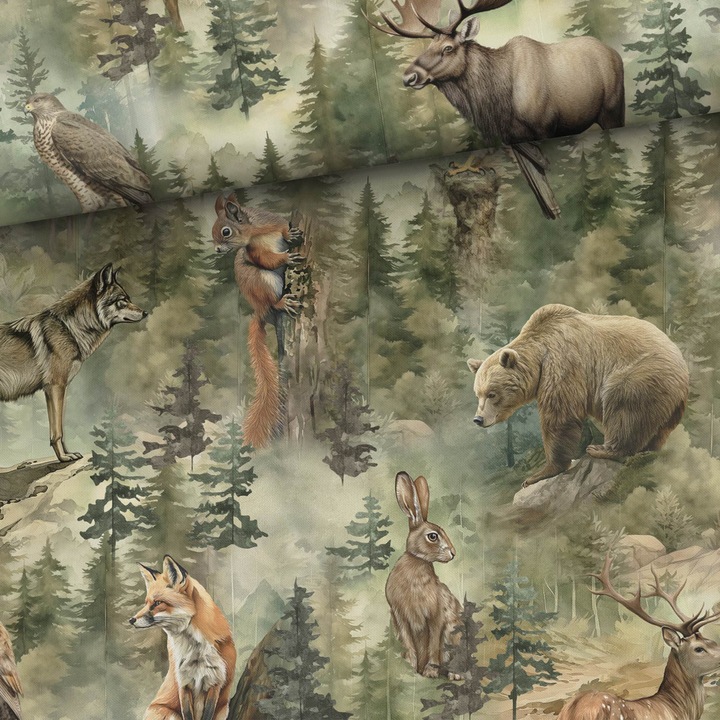 Material textil, Bumbac imprimat Great old forest, bumbac 100%