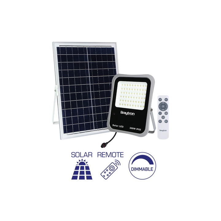 Proiector solar Braytron, 90W, 6500K, IP65, telecomandă