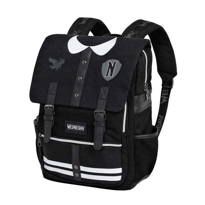 Ghiozdan Wednesday, Uniforma Nevermore logo, negru, 40 x 29 x 15 cm