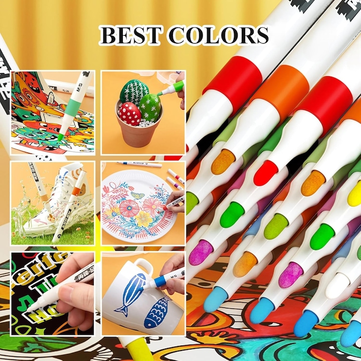 Set 60 markere acrilice, Zola, varf precis, pentru hartie, piatra, sticla, ceramica, lemn, textile, panza, uscare rapida, multicolore