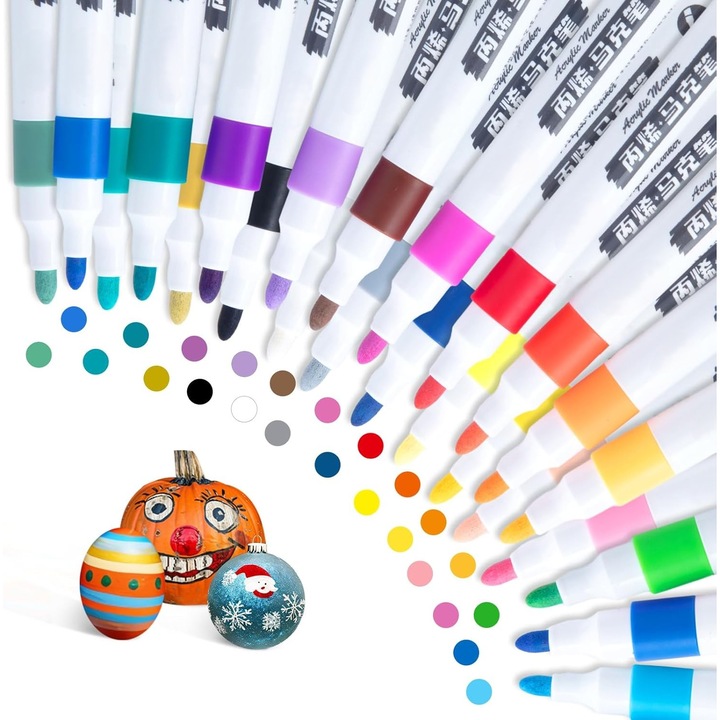 Set 60 markere acrilice, Zola, varf precis, pentru hartie, piatra, sticla, ceramica, lemn, textile, panza, uscare rapida, multicolore