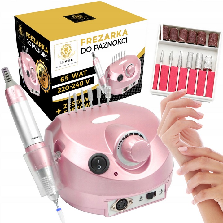 Професионална бормашина за нокти, мощна 80W, за маникюр/педикюр, 30000 оборота в минута, ергономичен дизайн, розова
