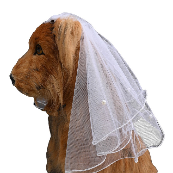 Rochie de mireasa pentru animale de companie, TRADERPLUS, voal alb, cu clips, pentru caini si pisici, utilizare versatila