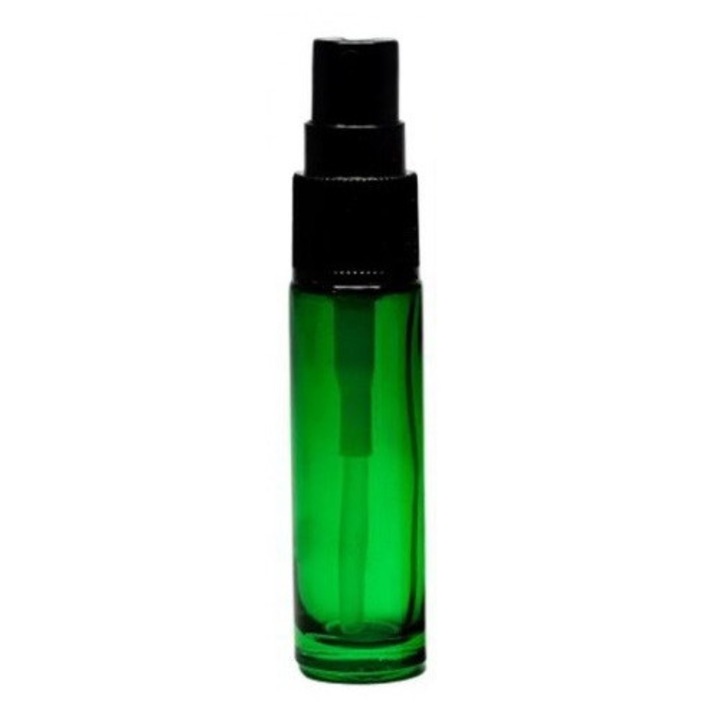 Recipient cosmetic din sticla verde cu pompa pulverizatoare, Pompa pulverizatoare Neagra, 10ml