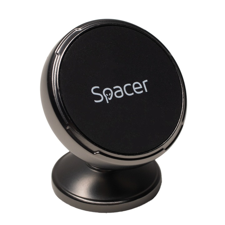 Suport auto magnetic SPACER pentru SmartPhone, Magnetic, 4 SuperMagneti N50, rotire 360 grade, negru