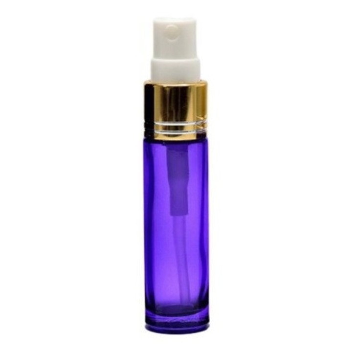 Recipient cosmetic din sticla violet cu pompa pulverizatoare, Pompa pulverizatoare Aurie, 10ml
