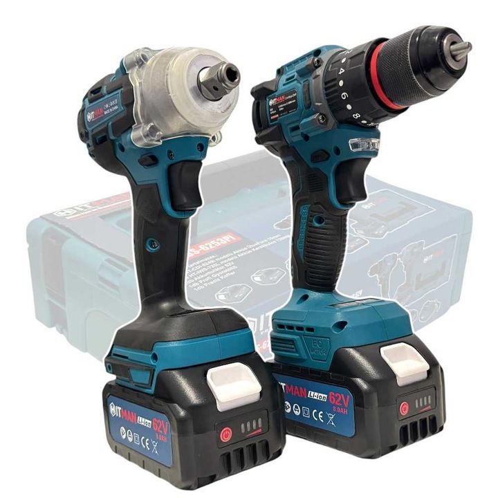 Комплект батерии Hitman HT-BBS-6253Pi - 62V, 8.0Ah, бормашина и гаечен ключ