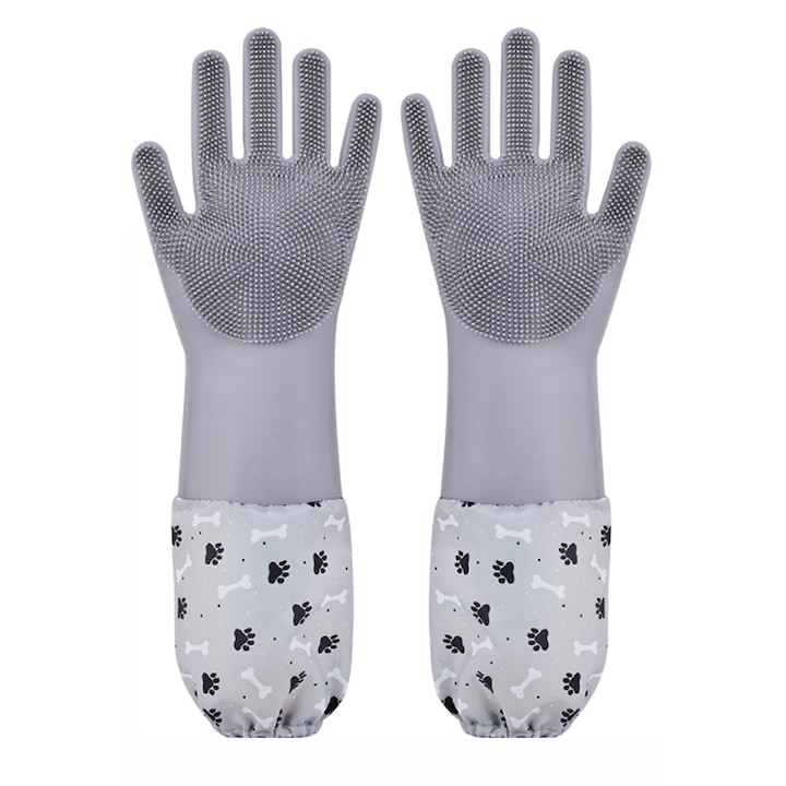 Manusa tip perie de ingrijire pentru caini si pisici, MorFansi®, Perie 2 in 1 din Silicon, Design Anti-Alunecare, Multifunctional, Gri, 45x16 cm