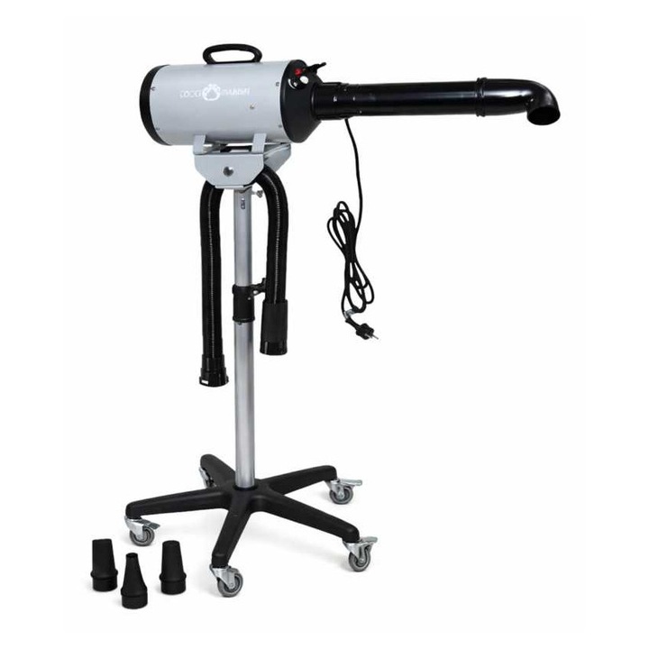 Uscator de par pentru caini si pisici, Sofiator DOGOPHANT DP02 cu Suport Mobil, 2200 W, Duza rotativa, Temperatura Reglabila, 3 duze interschimbabile, Gri