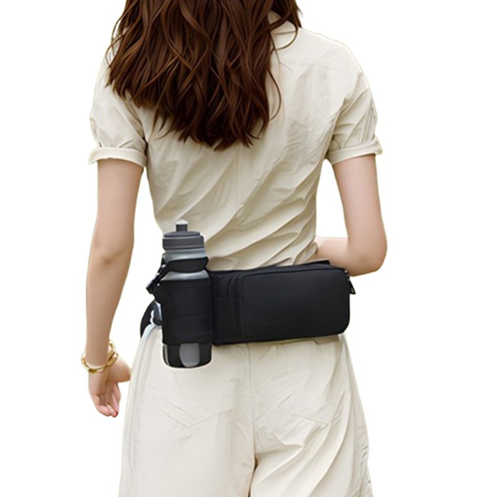 Unisex sporttáska, alkalmas túrázáshoz, hegymászáshoz, szabadtéri sportokhoz stb., könnyen hordozható vizespalack, fekete