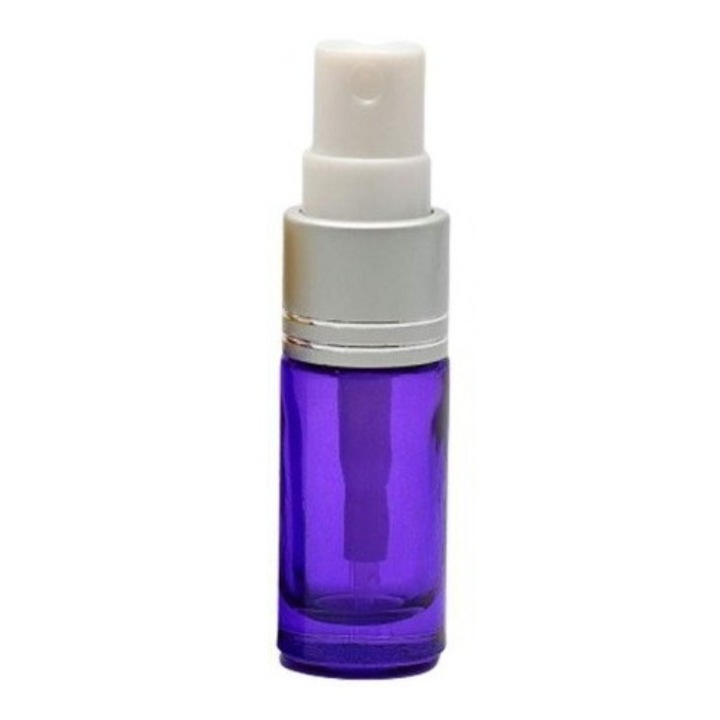 Recipient cosmetic din sticla violet cu pompa pulverizatoare, Pompa pulverizatoare Argintie, 5ml