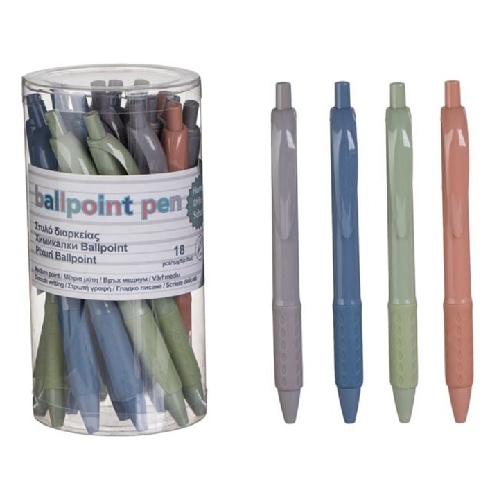 Set Pixuri Ball Pen cu Grip 4 Culori & Cerneala Albastra - 18buc