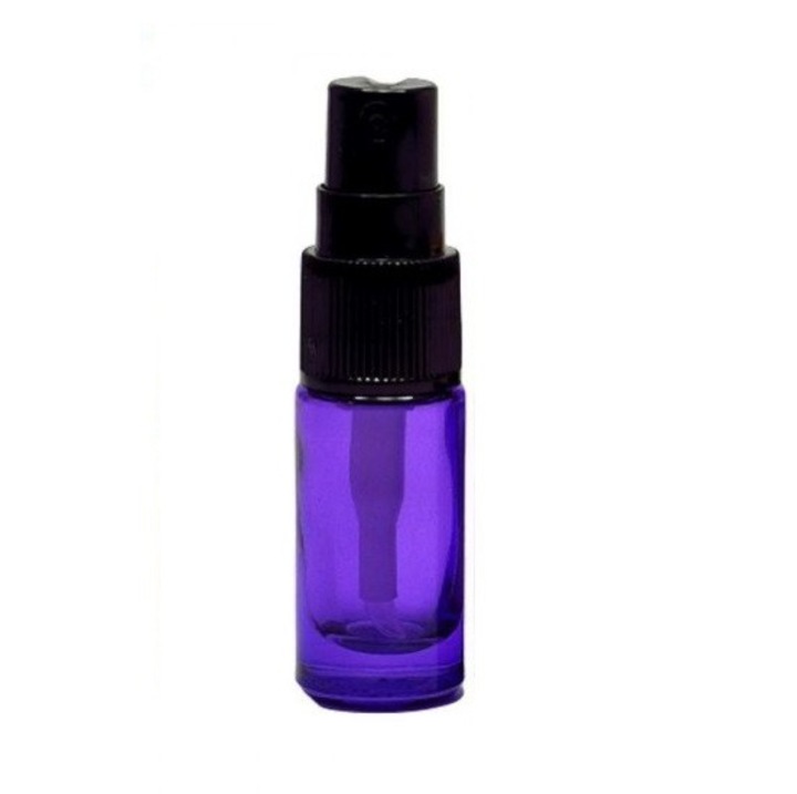 Recipient cosmetic din sticla violet cu pompa pulverizatoare, Pompa pulverizatoare Neagra, 5ml