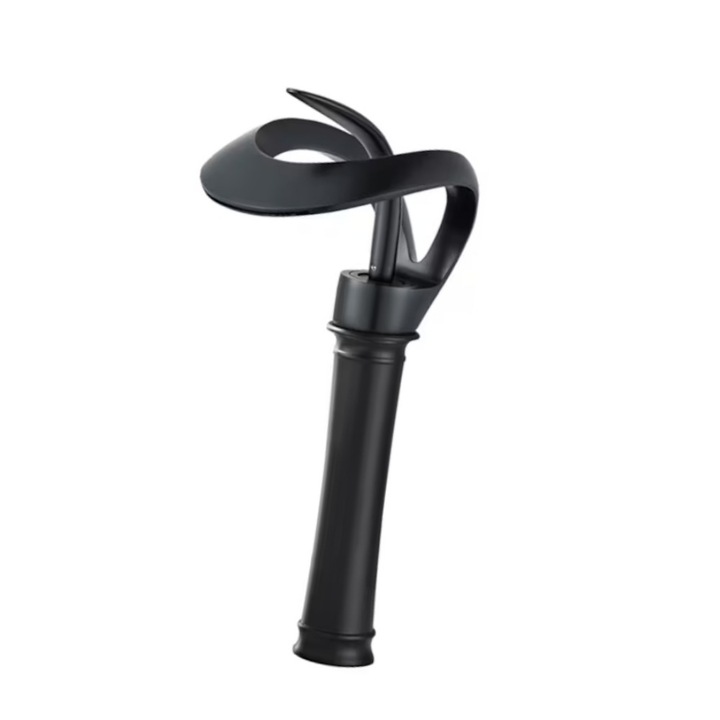 Baterie chiuveta baie, model negru cu pipa tip cascada si montare pe blat, dimensiune 33 cm, Maner extra-lung, durabil si rezistent la coroziune, miez ceramic, economiseste apa si este rezistent la stropire