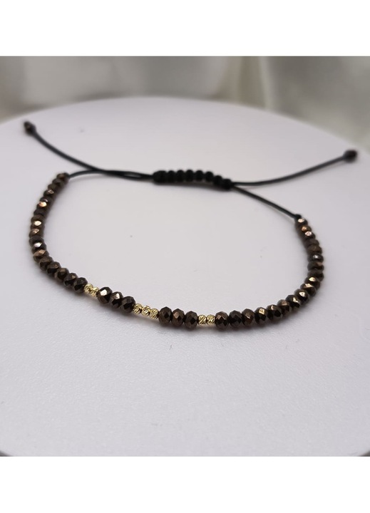 Bratara Dama cu 7 Bile din AUR 14K si Cristale Semipretioase, pe snur reglabil