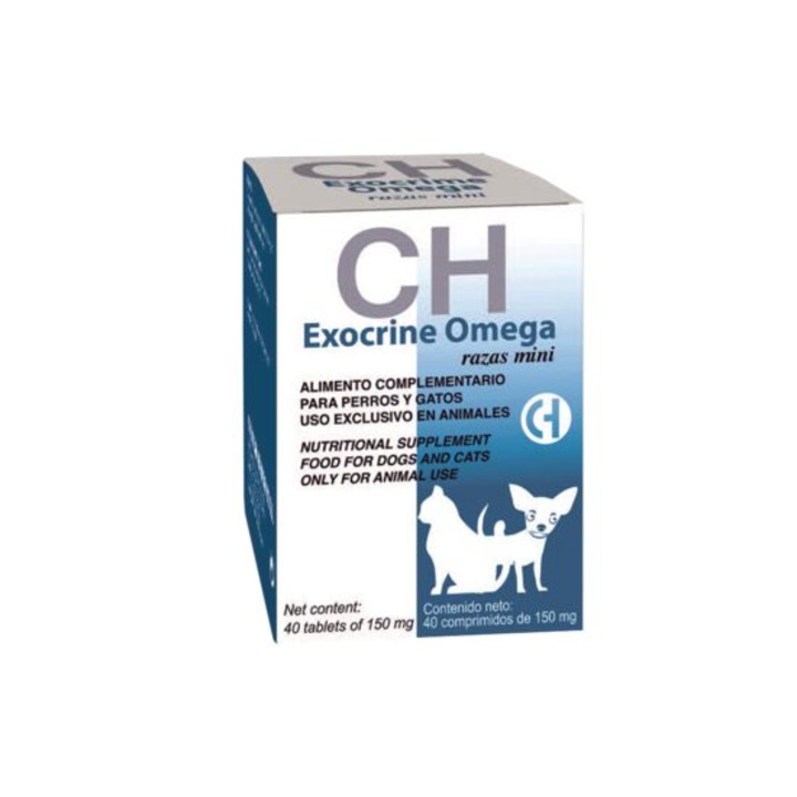 Supliment nutritiv pentru caini si pisici, Chemical Ibérica, Exocrine Omega mini, 40 tbl, acizi grasi esentiali, sanatate digestiva