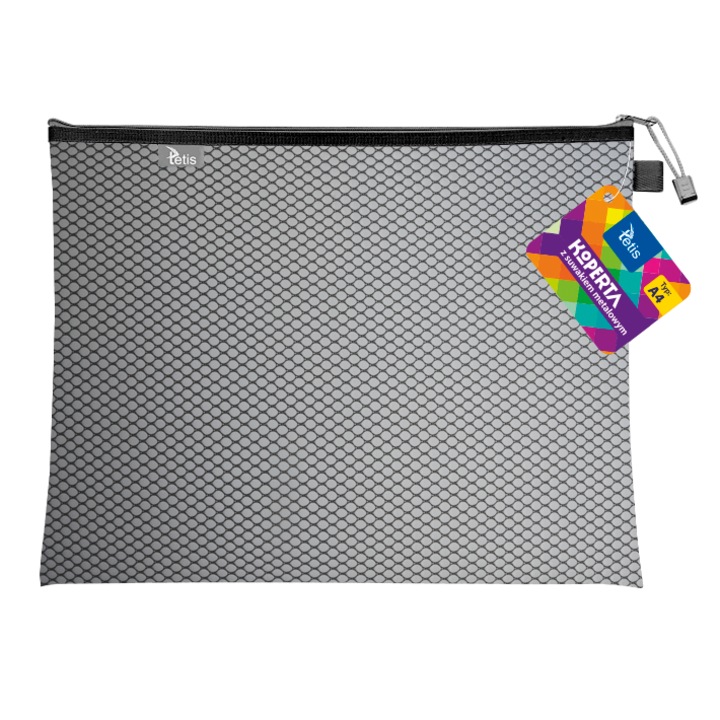 Mapa A4 Tetis, cu fermoar metalic, 360x270mm, 0,5mm, neagra