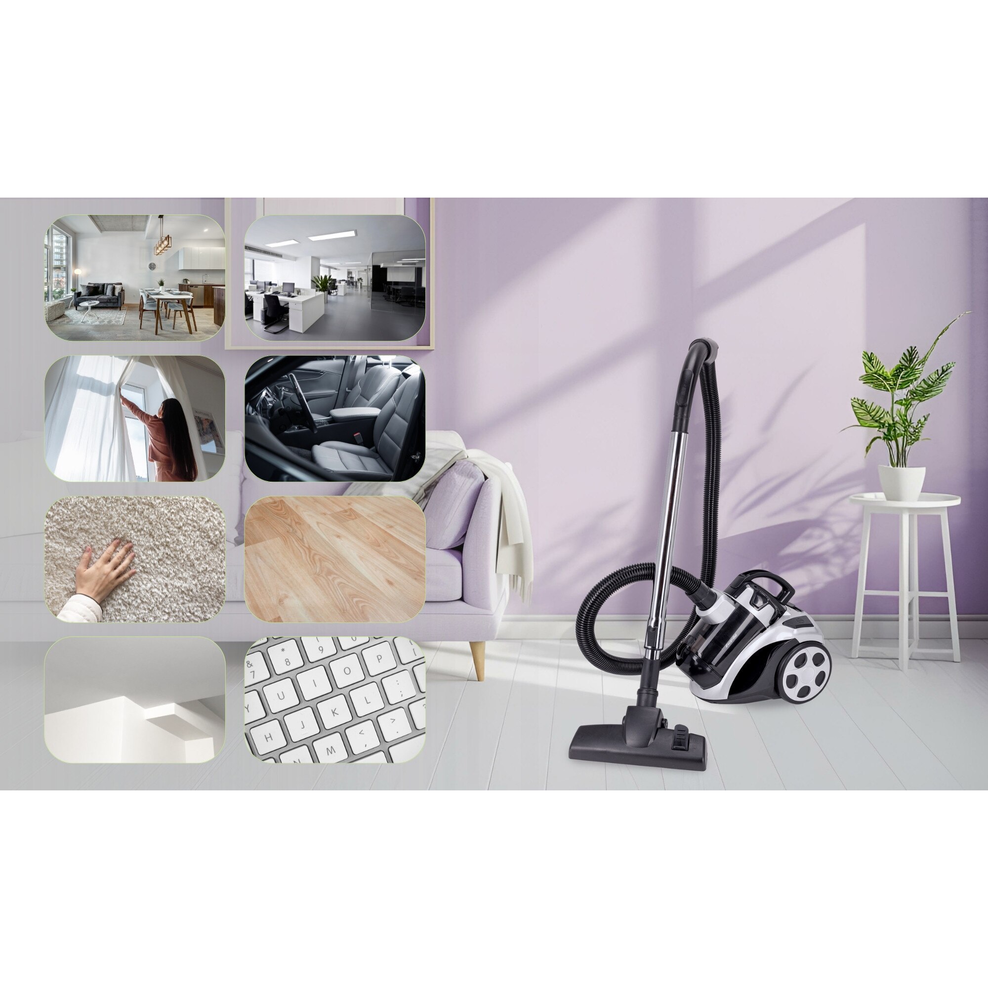 Aspirator cu Fir, Fara Sac KAMILLE, Puterea 800W, Accesorii, Filtru Hepa, Culoare Gri