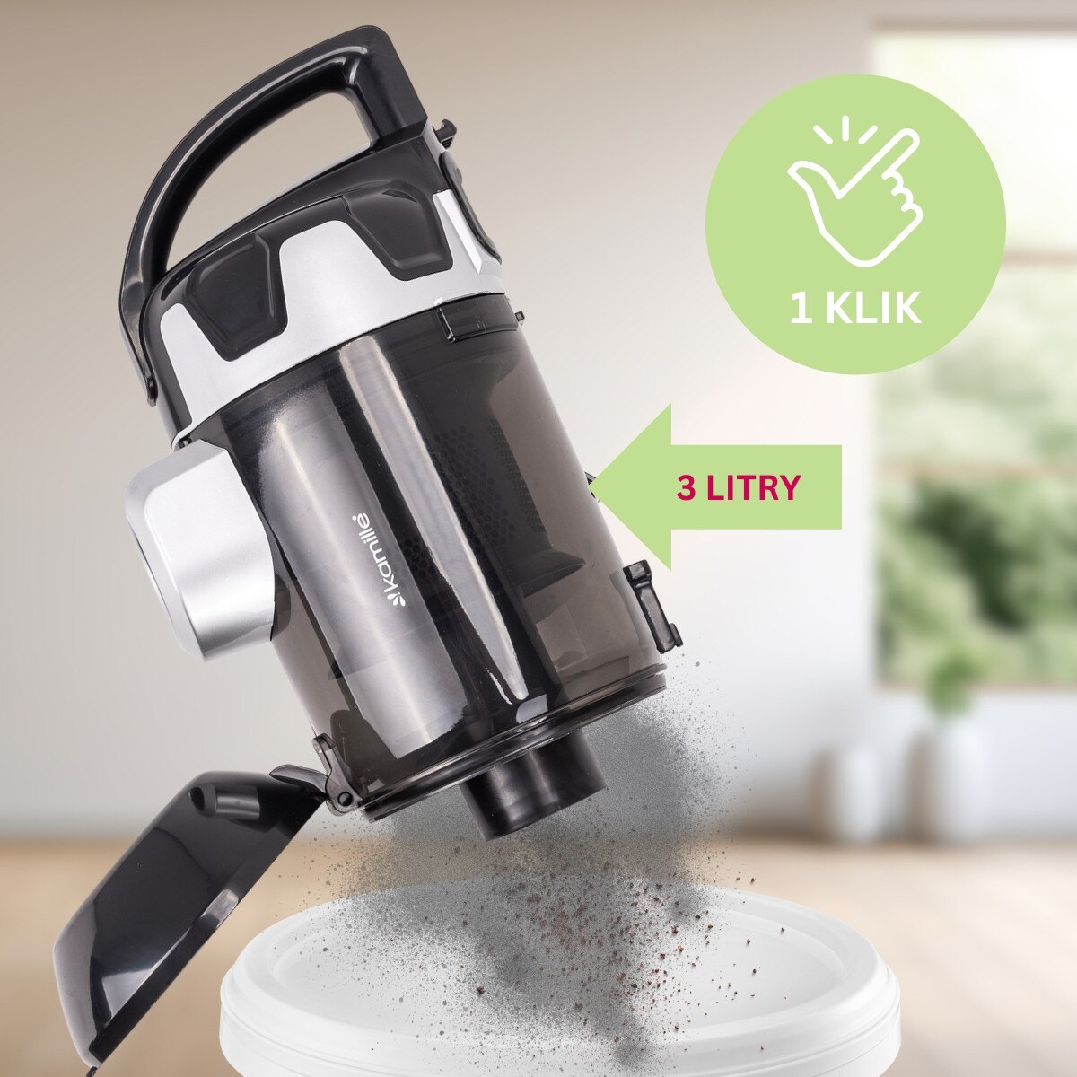 Aspirator cu Fir, Fara Sac KAMILLE, Puterea 800W, Accesorii, Filtru Hepa, Culoare Gri