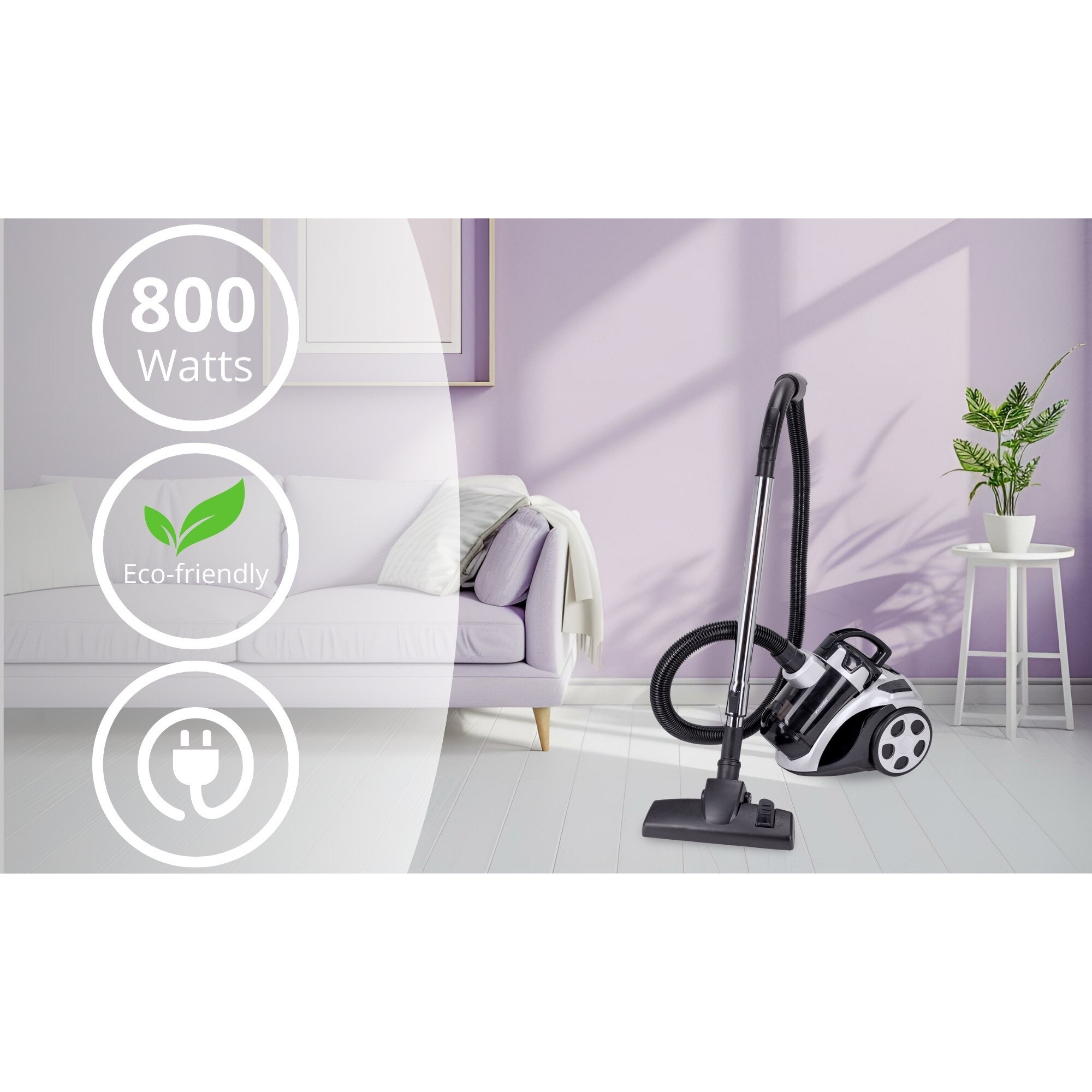 Aspirator cu Fir, Fara Sac KAMILLE, Puterea 800W, Accesorii, Filtru Hepa, Culoare Gri