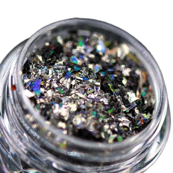 KAJOL Beauty csillogó púder sminkhez, holografikus fekete, kompakt púder, fényes