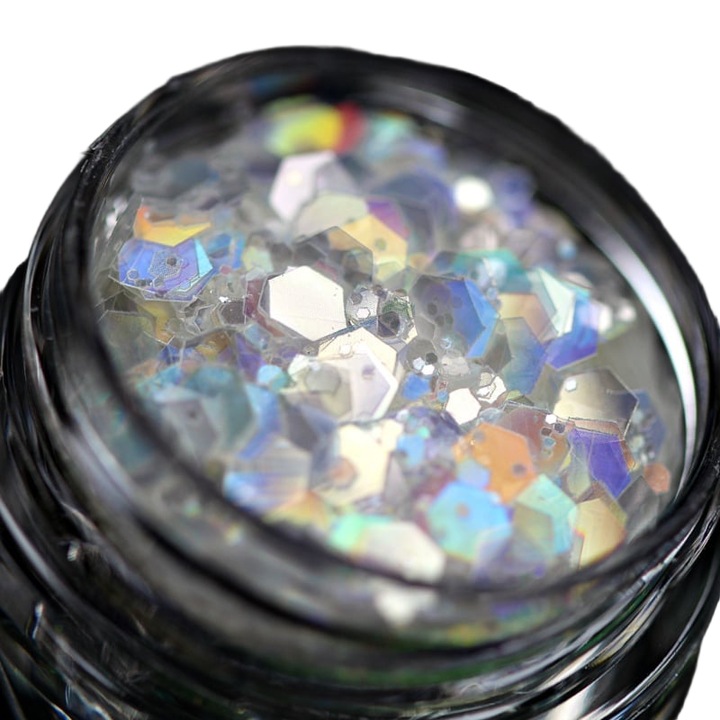 Fehér metál kozmetikai csillámpor többszínű irizációval KAJOL Beauty, 1g, csillogó púder