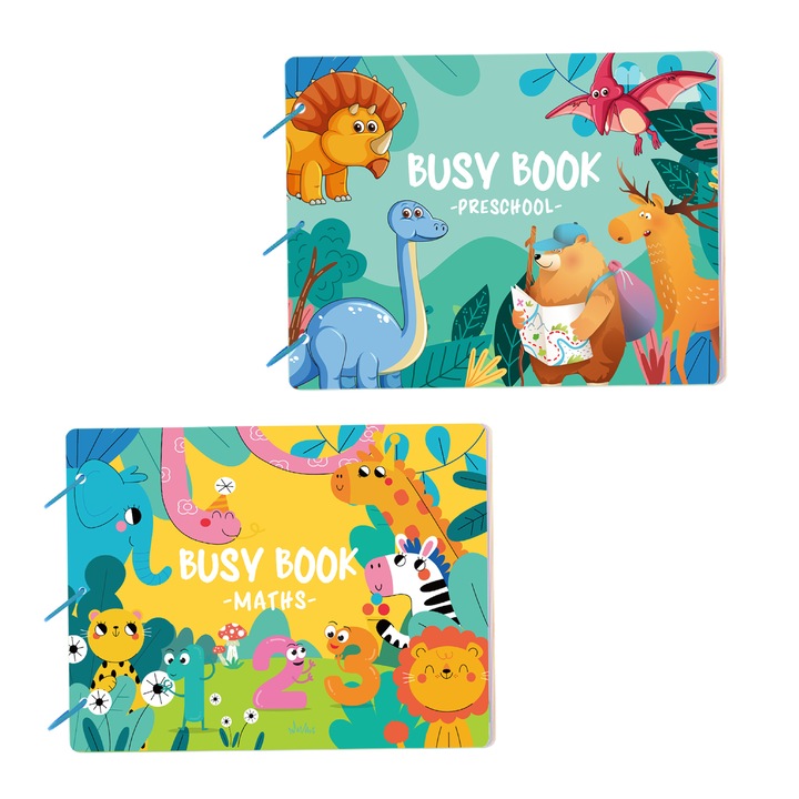 Set de 2 carti interactive Montessori pentru educatie, incluzand numere, fructe si animale, potrivite pentru bebelusi si copii, SHEFEITE