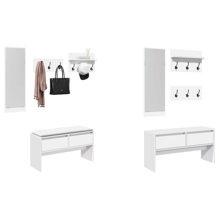Set de mobilier pentru hol, 4 piese, alb, lemn prelucrat
