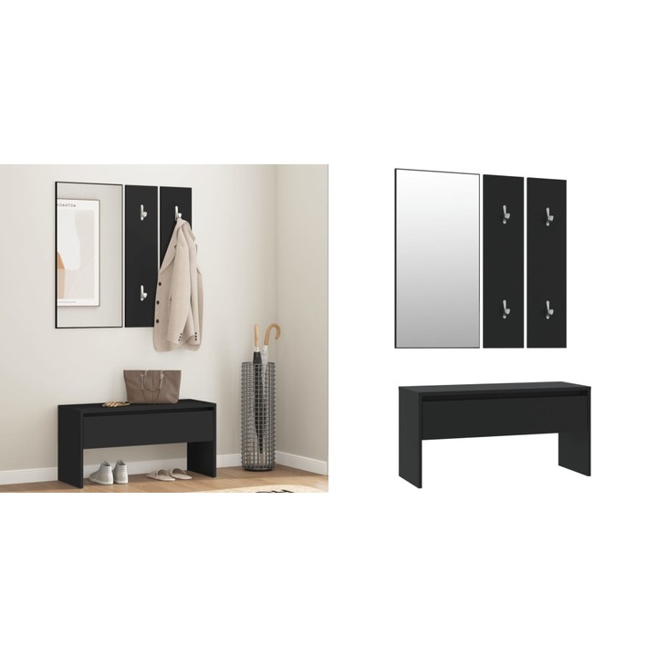Set de mobilier pentru hol, negru, lemn prelucrat
