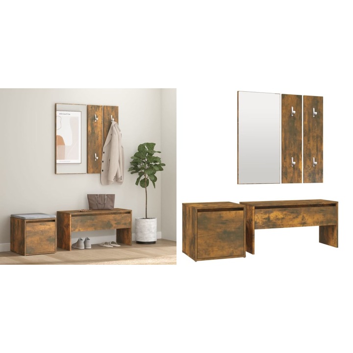 Set de mobilier pentru hol, stejar fumuriu, lemn prelucrat