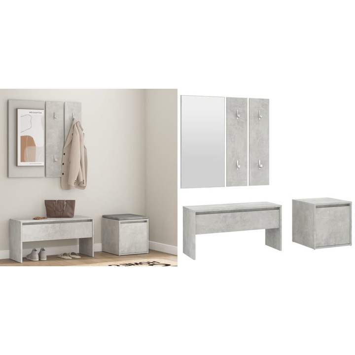 Set de mobilier pentru hol, gri beton, lemn prelucrat