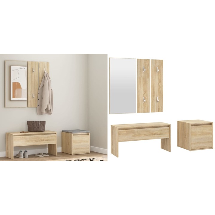 Set de mobilier pentru hol, stejar sonoma, lemn prelucrat