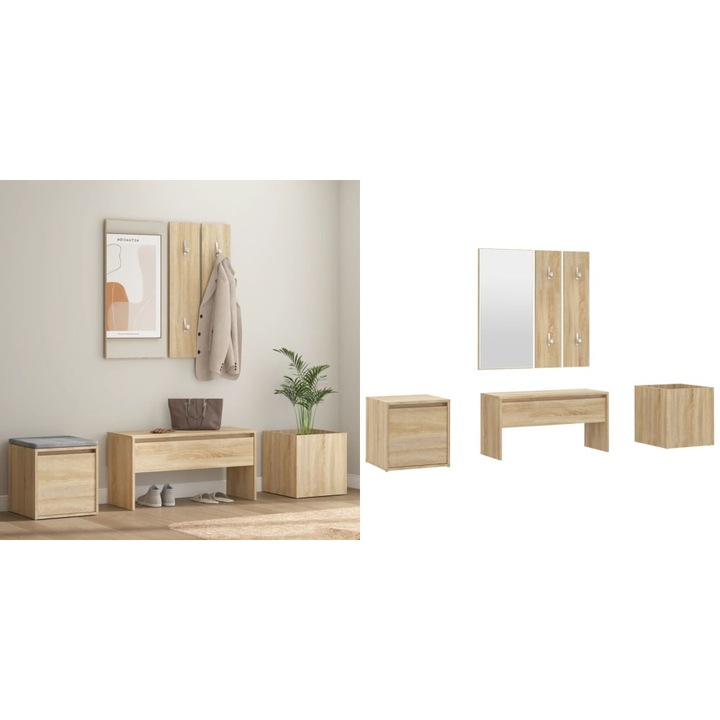 Set de mobilier pentru hol, stejar sonoma, lemn prelucrat