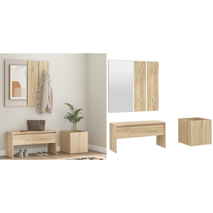 Set de mobilier pentru hol, stejar sonoma, lemn prelucrat