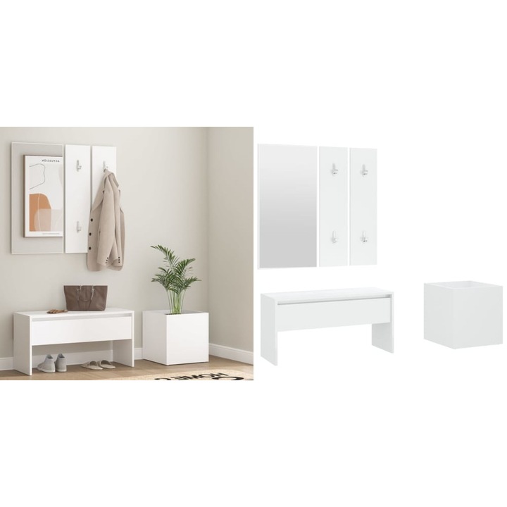 Set de mobilier pentru hol, alb, lemn prelucrat