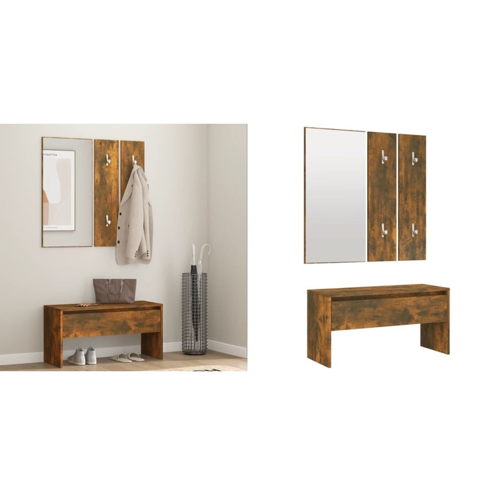 Set de mobilier pentru hol, stejar fumuriu, lemn prelucrat