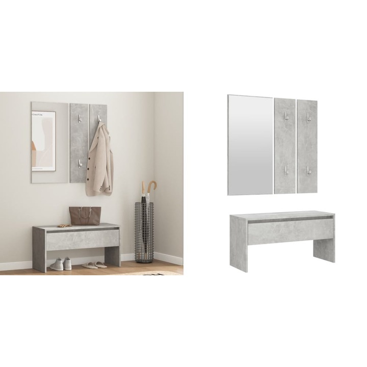 Set de mobilier pentru hol, gri beton, lemn prelucrat