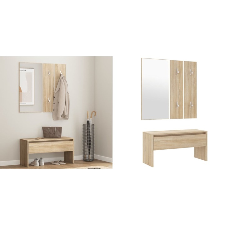Set de mobilier pentru hol, stejar sonoma, lemn prelucrat