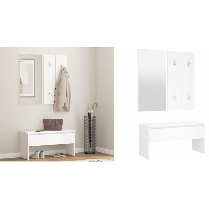 Set de mobilier pentru hol, alb, lemn prelucrat