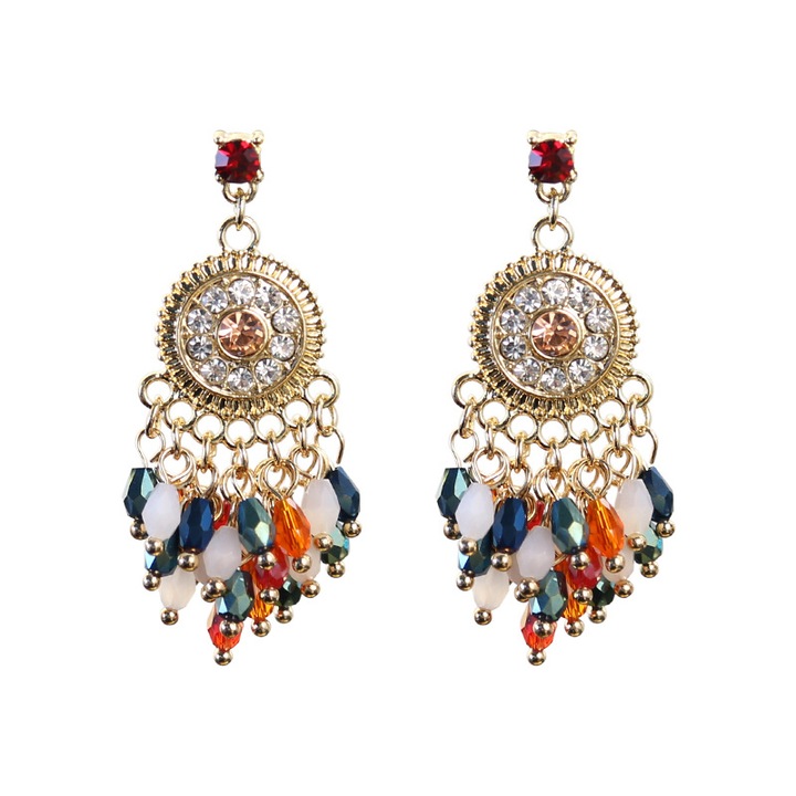 Cercei Plictisitori Ciucuri cu Cristale si Circoniu, Placare Aur 18K, Acer de Argint S925, Bijuterie Eleganta